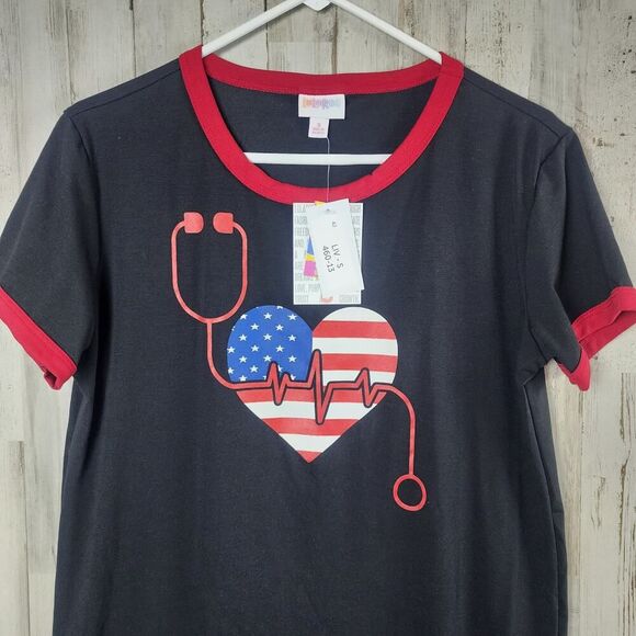 LuLaRoe First Responders Short Sleeve Top Black Size Small - Picture 4 of 7